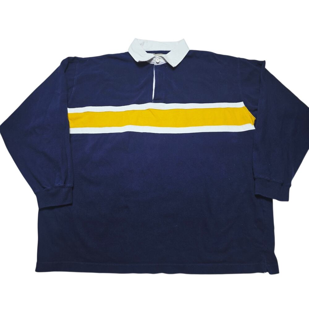 Vintage Northwest Territory Rugby Polo Shirt Mens Navy Yellow Stripe 90s Size XL